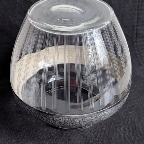 Vintage Fine American Cut/Etched/Frosted Glass Vase W/ Silver Overlay 6.2